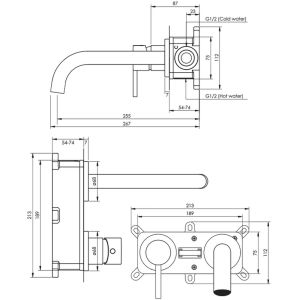 Brauer Edition 5-NG-083 inbouw wastafelmengkraan met gebogen uitloop en rozetten model A2 RVS geborsteld PVD