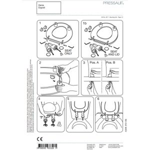 Pressalit Dania - Ergosit T9802 scharnier met doorlopende pen, 50mm verhoogd