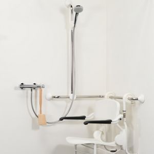 Handicare (Linido) LI2611015211 horizontale hoekwandbeugel Ergogrip 600x600mm RVS gepolijst (antraciete afdekkappen)