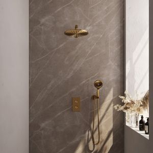 Brauer Carving 5-GG-128 thermostatische inbouw regendouche 3-weg omstelling SET 32 goud geborsteld PVD