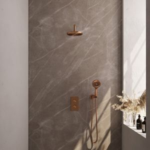 Brauer Carving 5-GK-129 thermostatische inbouw regendouche 3-weg omstelling SET 33 koper geborsteld PVD