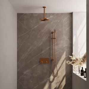 Brauer Carving 5-GK-200 thermostatische inbouw regendouche met drukknoppen SET 65 koper geborsteld PVD