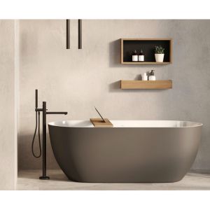 Looox Bath Collection WBSHELF88RVS badplank 88 cm massief eiken old grey met inzet geborsteld RVS