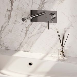 Brauer Carving 5-CE-004-S6 inbouw wastafelmengkraan met rechte uitloop en afdekplaat model A1 chroom