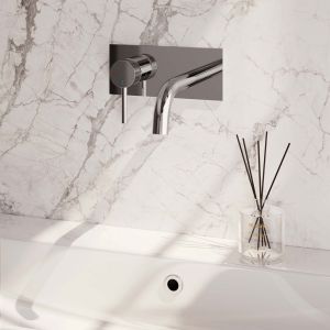 Brauer Carving 5-CE-083-B6 inbouw wastafelmengkraan met gebogen uitloop en afdekplaat model A2 chroom