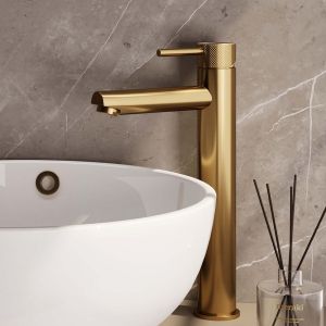 Brauer Carving 5-GG-002-HD6 verhoogde opbouw wastafelmengkraan model A goud geborsteld PVD