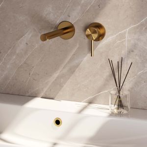 Brauer Carving 5-GG-004-S6-65 inbouw wastafelmengkraan met rechte uitloop en rozetten model A1 goud geborsteld PVD