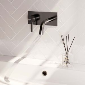 Brauer Carving 5-GM-083-B6 inbouw wastafelmengkraan met gebogen uitloop en afdekplaat model A2 gunmetal geborsteld PVD