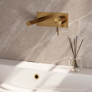 Brauer Edition 5-GG-004-S2 inbouw wastafelmengkraan met rechte uitloop en afdekplaat model A1 goud geborsteld PVD