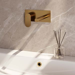 Brauer Edition 5-GG-083-S3 inbouw wastafelmengkraan met rechte uitloop en afdekplaat model C2 goud geborsteld PVD