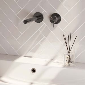 Brauer Edition 5-GM-004-S5-65 inbouw wastafelmengkraan met rechte uitloop en rozetten model B1 gunmetal geborsteld PVD