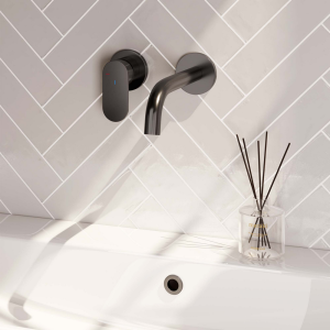 Brauer Edition 5-GM-083-B3-65 inbouw wastafelmengkraan met gebogen uitloop en rozetten model C2 gunmetal geborsteld PVD