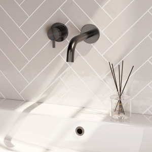 Brauer Edition 5-GM-083-B5-65 inbouw wastafelmengkraan met gebogen uitloop en rozetten model B2 gunmetal geborsteld PVD