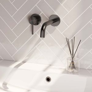 Brauer Edition 5-GM-083 inbouw wastafelmengkraan met gebogen uitloop en rozetten model A2 gunmetal geborsteld PVD