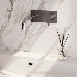 Brauer Edition 5-NG-004-B1 inbouw wastafelmengkraan met gebogen uitloop en afdekplaat model E1 RVS geborsteld PVD