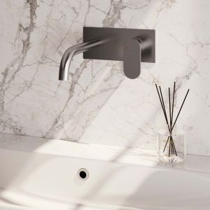 Brauer Edition 5-NG-004-B3 inbouw wastafelmengkraan met gebogen uitloop en afdekplaat model C1 RVS geborsteld PVD