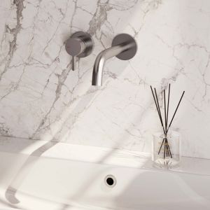 Brauer Edition 5-NG-083-B1-65 inbouw wastafelmengkraan met gebogen uitloop en rozetten model E2 RVS geborsteld PVD