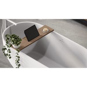 Looox Bath Collection WBSHELF88MW badplank 88 cm massief eiken old grey met inzet mat wit