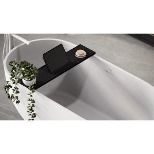 Looox Bath Collection WBSHELFBL88MZ badplank 88 cm massief eiken zwart met inzet mat zwart